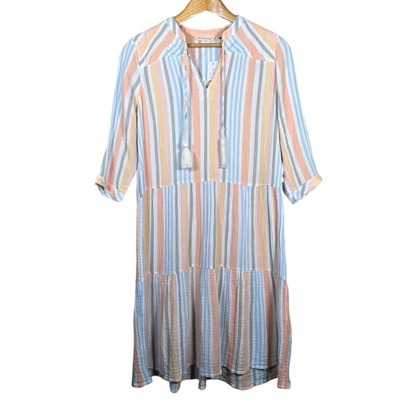 SOFT SURROUNDINGS Striped Gauze Tasseled Midi Smock Dress - Picture 2 of 9
